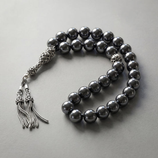 Terahertz Doğal Taş Tesbih – 925 Ayar Gümüş – 10 mm Küre Kesim