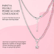 Pembe Kuvars Doğal Taş Gümüş Çiçekli Kolye - 50cm