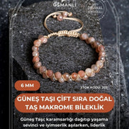 Sertifikalı Güneş Taşı Çift Sıra Doğal Taş Makrome Bileklik-6 mm (SK:205)