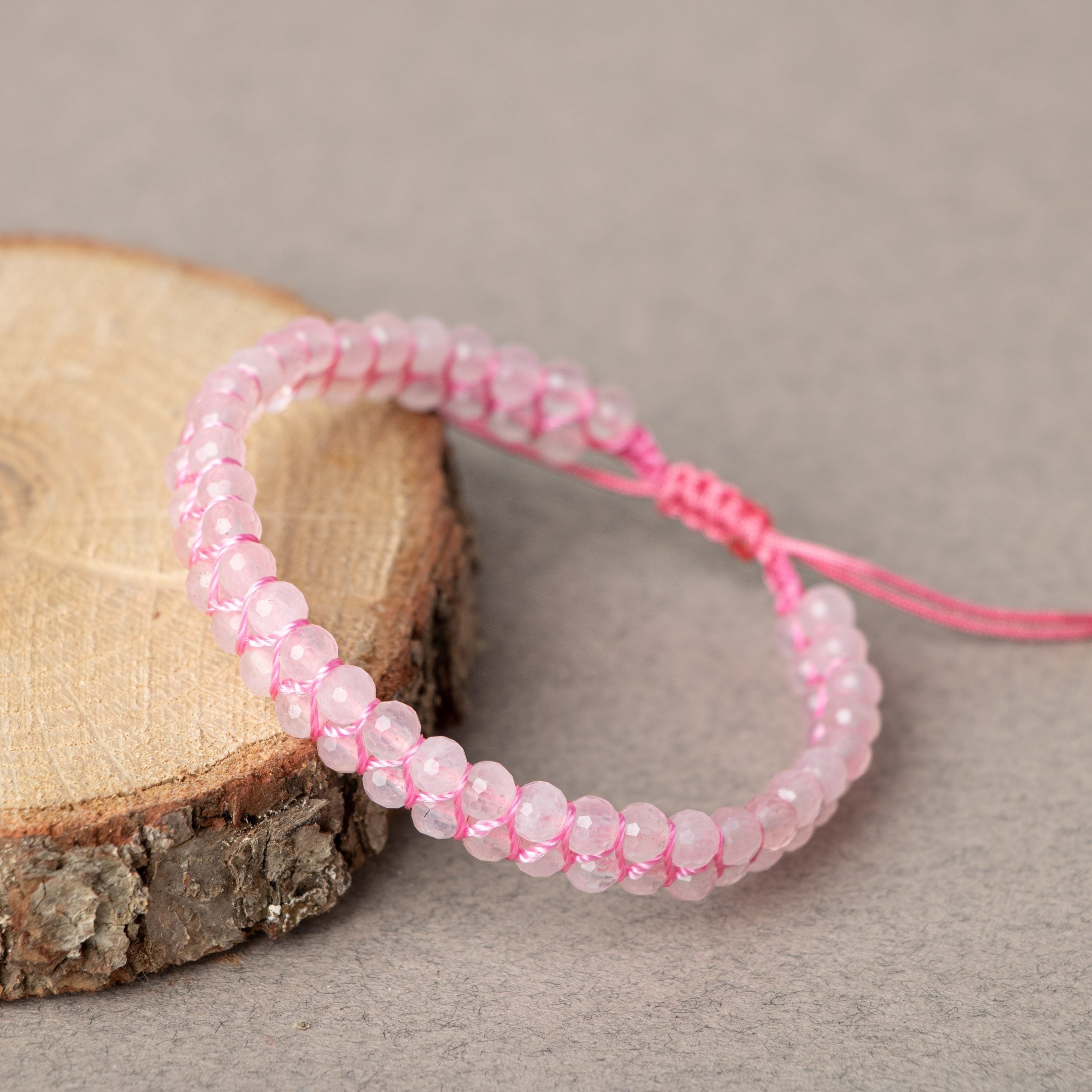 Pembe Kuvars (Gül Kuvars) 3-4 mm Çift Sıra Doğal Taş Bileklik – Unisex El İşçiliği