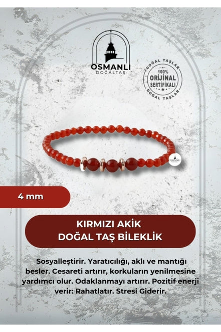 Kırmızı Akik 4mm Doğal Taş Bileklik