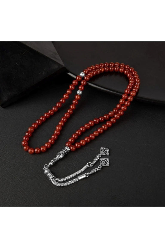 Kırmızı Akik Doğal Taş Tesbih 99luk - 6mm