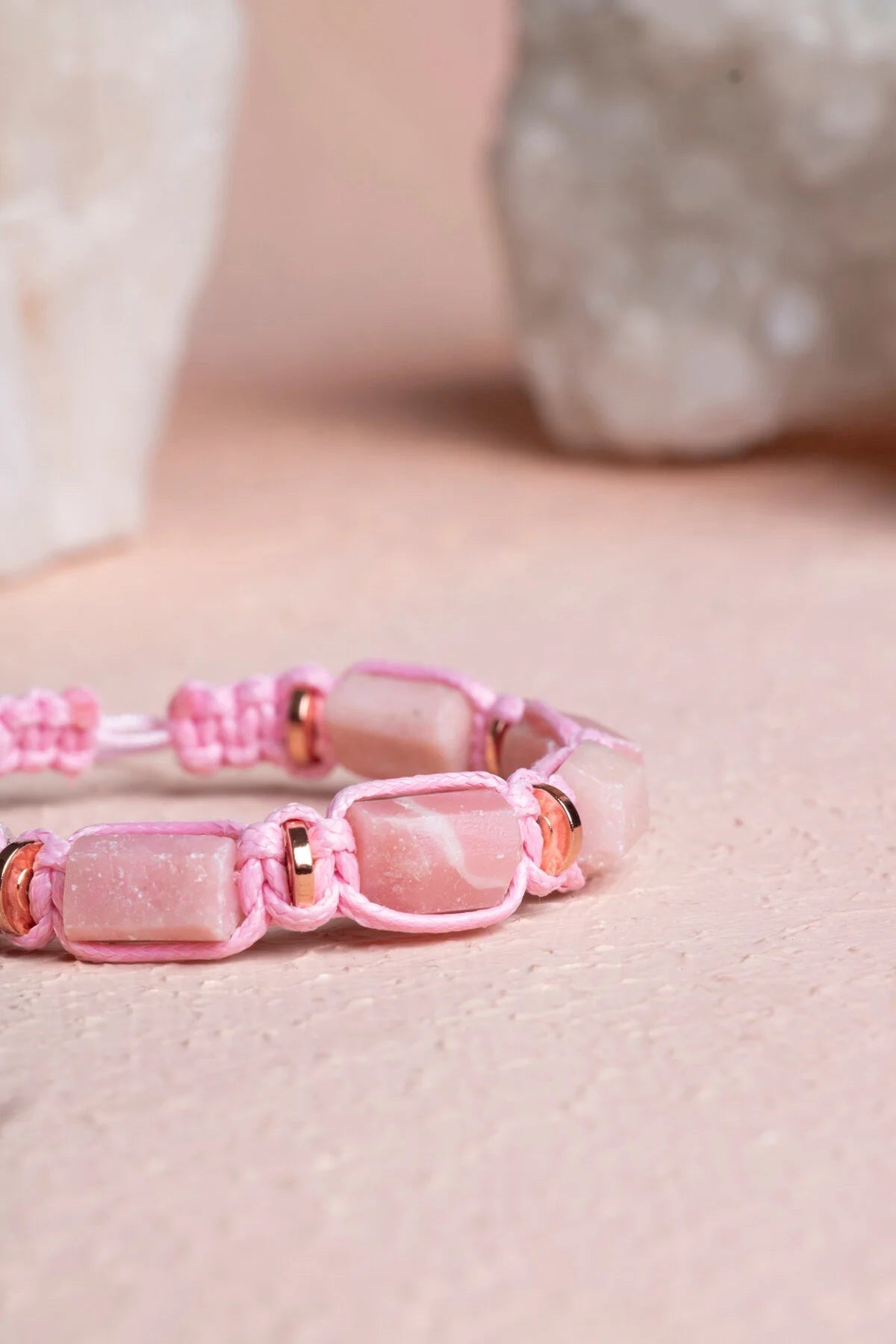 Pembe Opal, Hematit Doğal Taş Makrome Bileklik