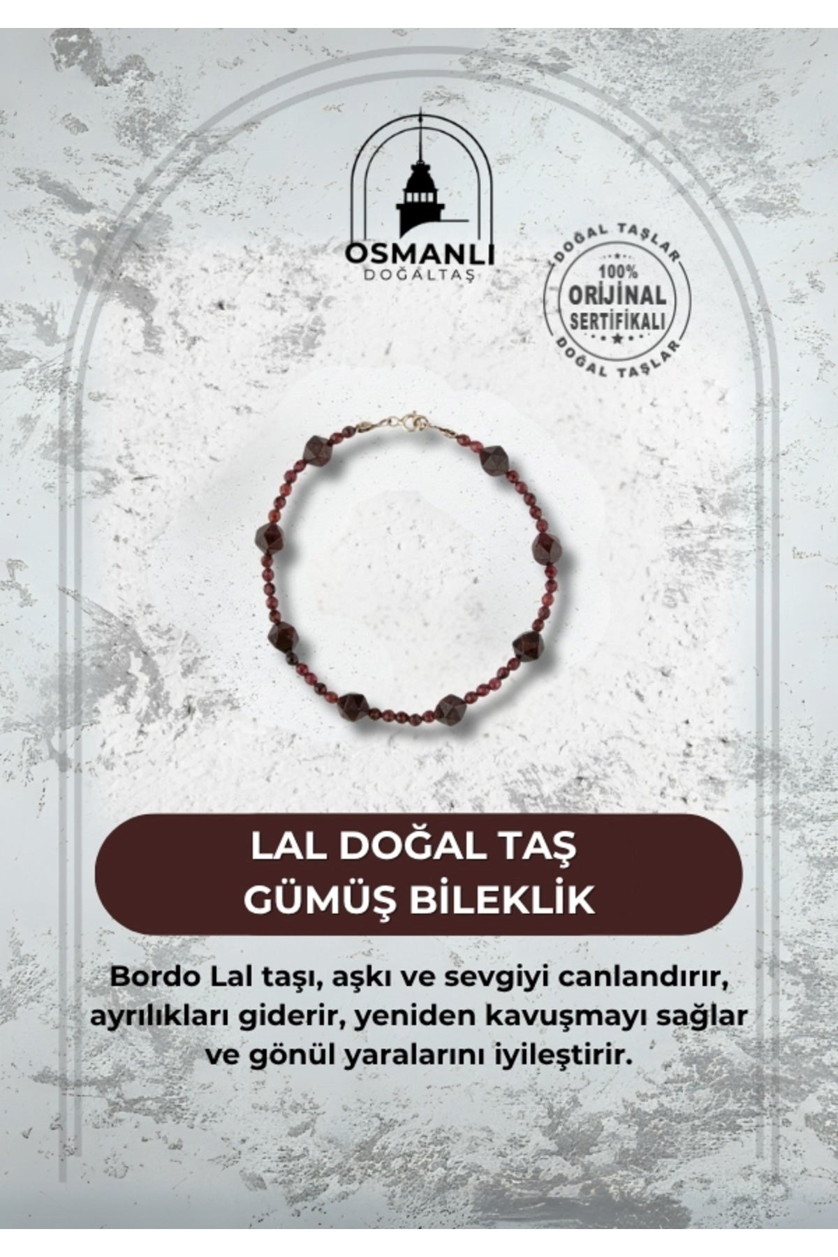 Lal Doğal Taş Gümüş Bileklik
