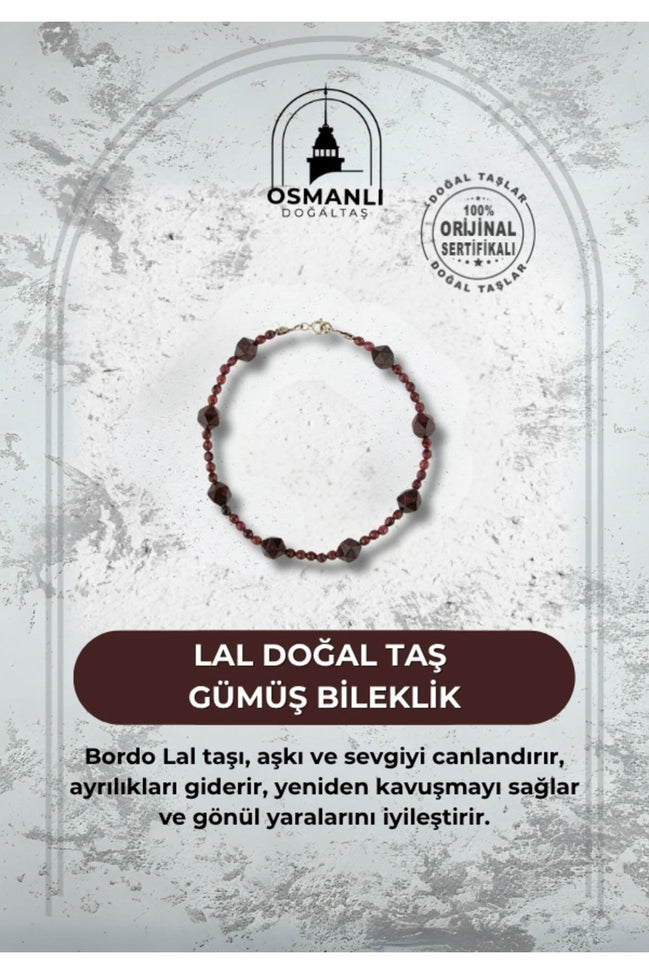 Lal Doğal Taş Gümüş Bileklik