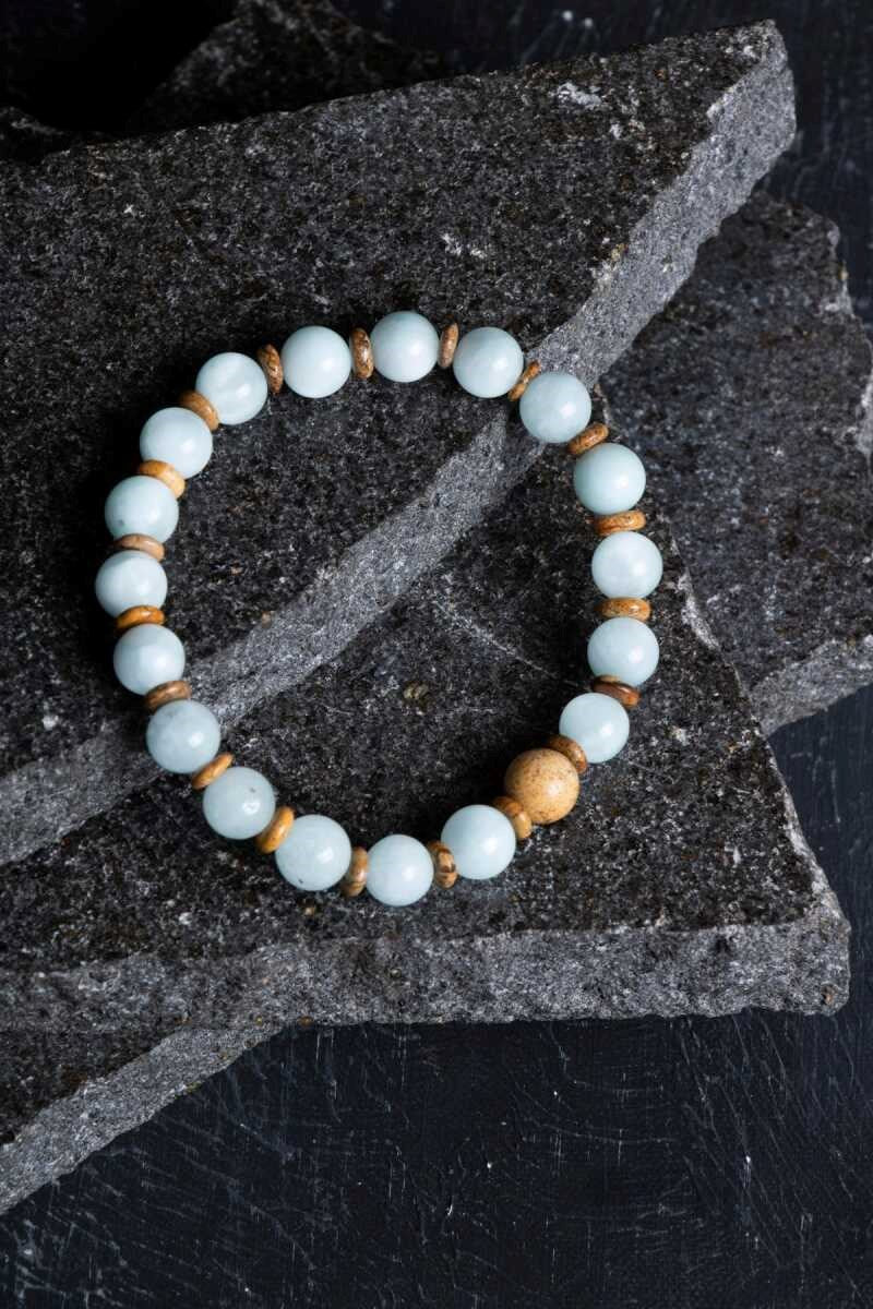 Akuamarin, Odun Jasper Doğal Taş Bileklik (SK:168)