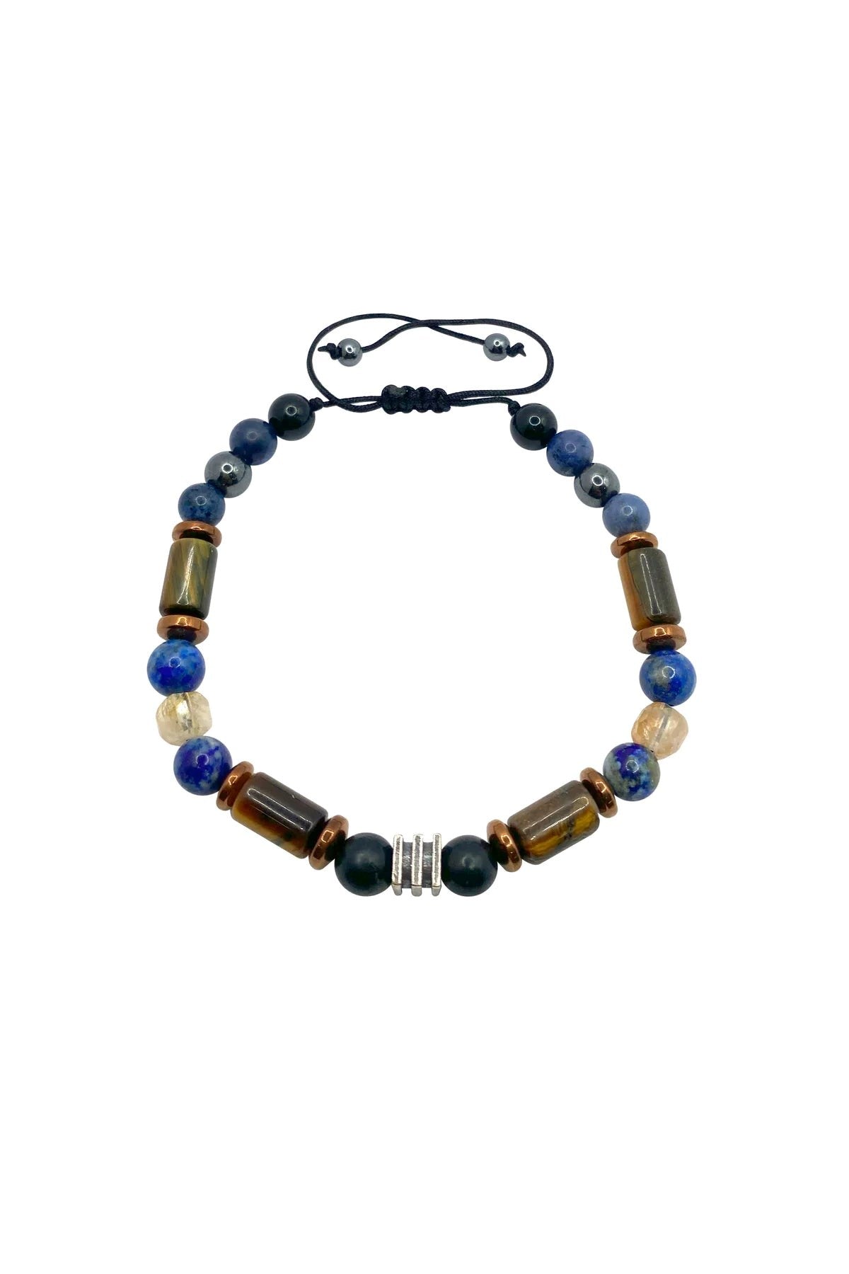 Erkek Başarı Kariyer Cesaret Bilekliği Shungite (Şungit) - Sodalit - Hematit - Lapis - Dumortierit - Kaplan Gözü - Sitrin