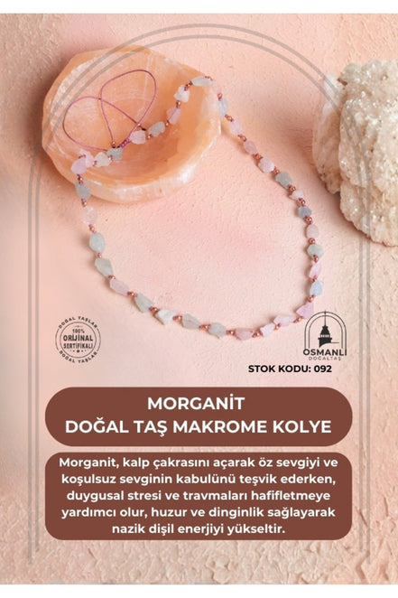 Sertifikalı Morganit Doğal Taş Makrome Kolye (SK:092)