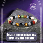 İkizler Burcu Bileklik Güneş Taşı, Kaplan Gözü, Kırmızı Akik, Kristal Kuvars, Rutilli Kuvars, Sitrin, Yeşim