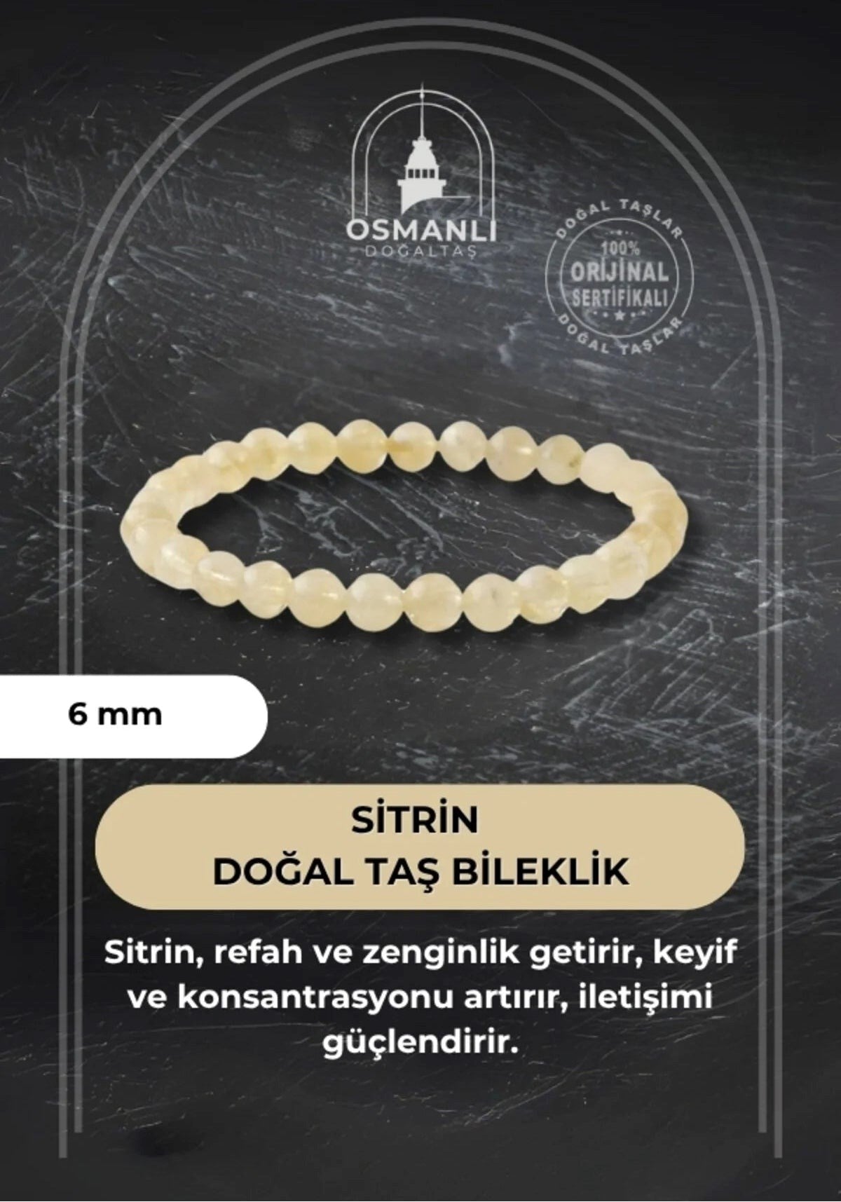 Sitrin 6mm Doğal Taş Bileklik