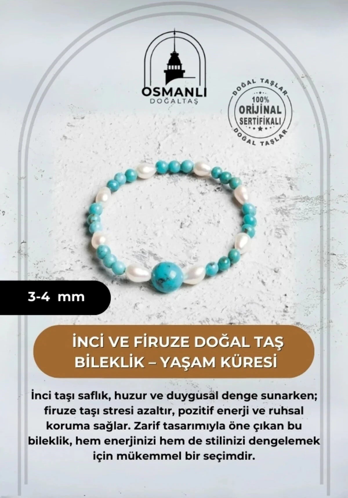 MuhammedMasumCo İnci ve Firuze Doğal Taş Bileklik – Dişil Enerji