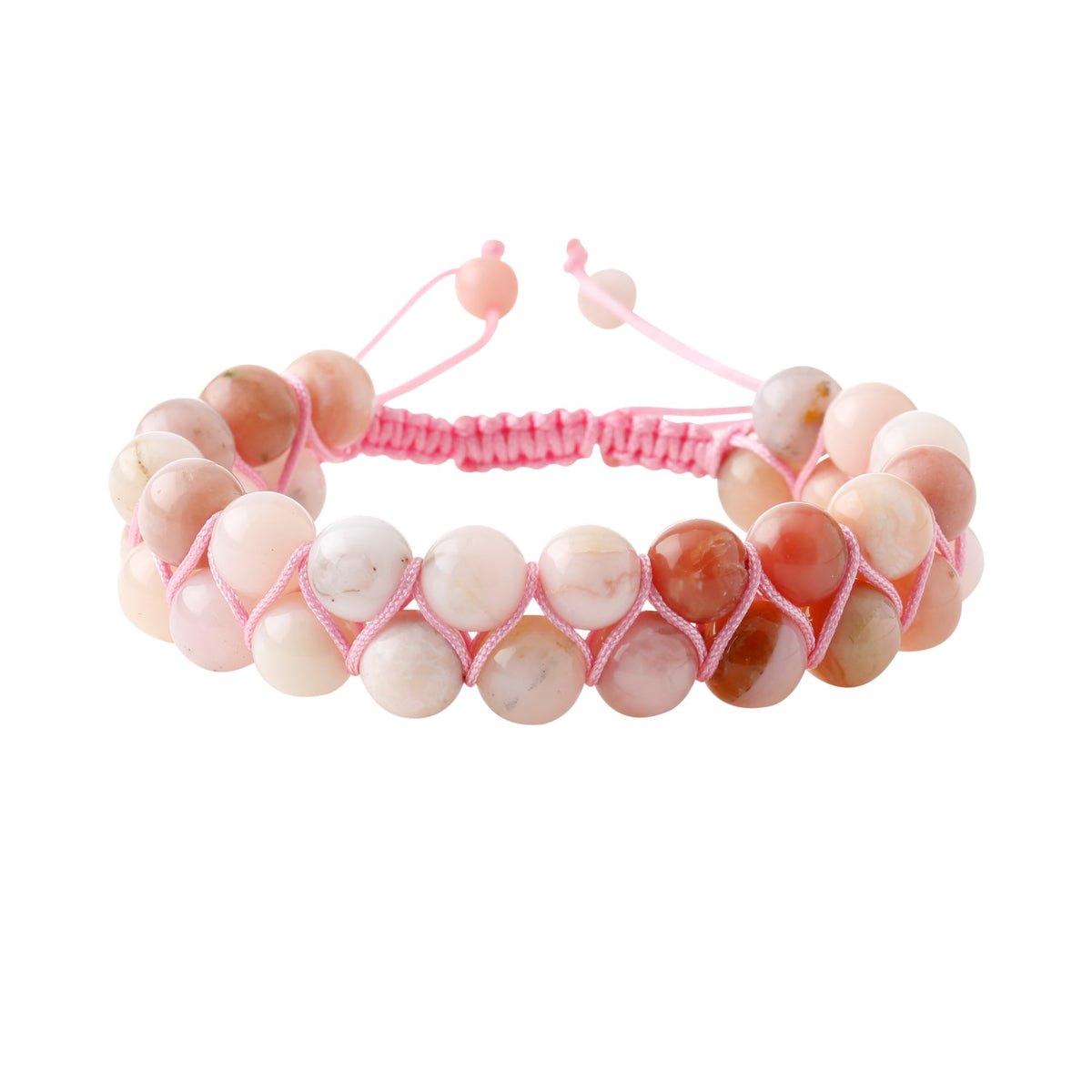 Opal Pembe 8 mm Çift Sıra Makrome Doğal Taş Bileklik