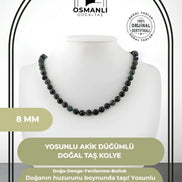 Yosunlu Akik 8 mm Düğümlü Doğal Taş Kolye