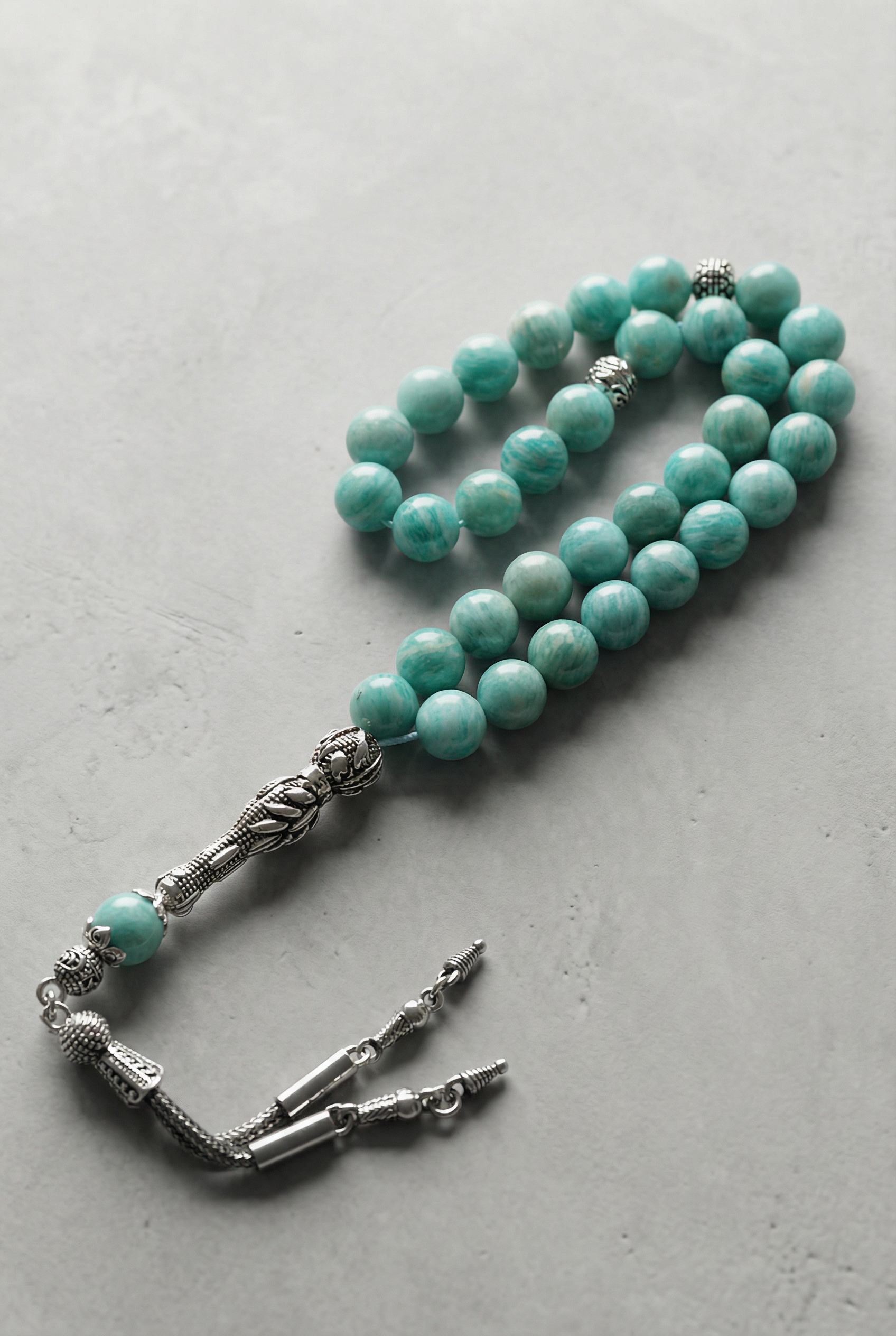 Amazonit Doğal Taş Tesbih – 8 mm Küre Kesim