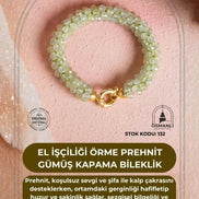 El İşçiliği Örme Prehnit Gümüş Kapama Bileklik (SK:132)