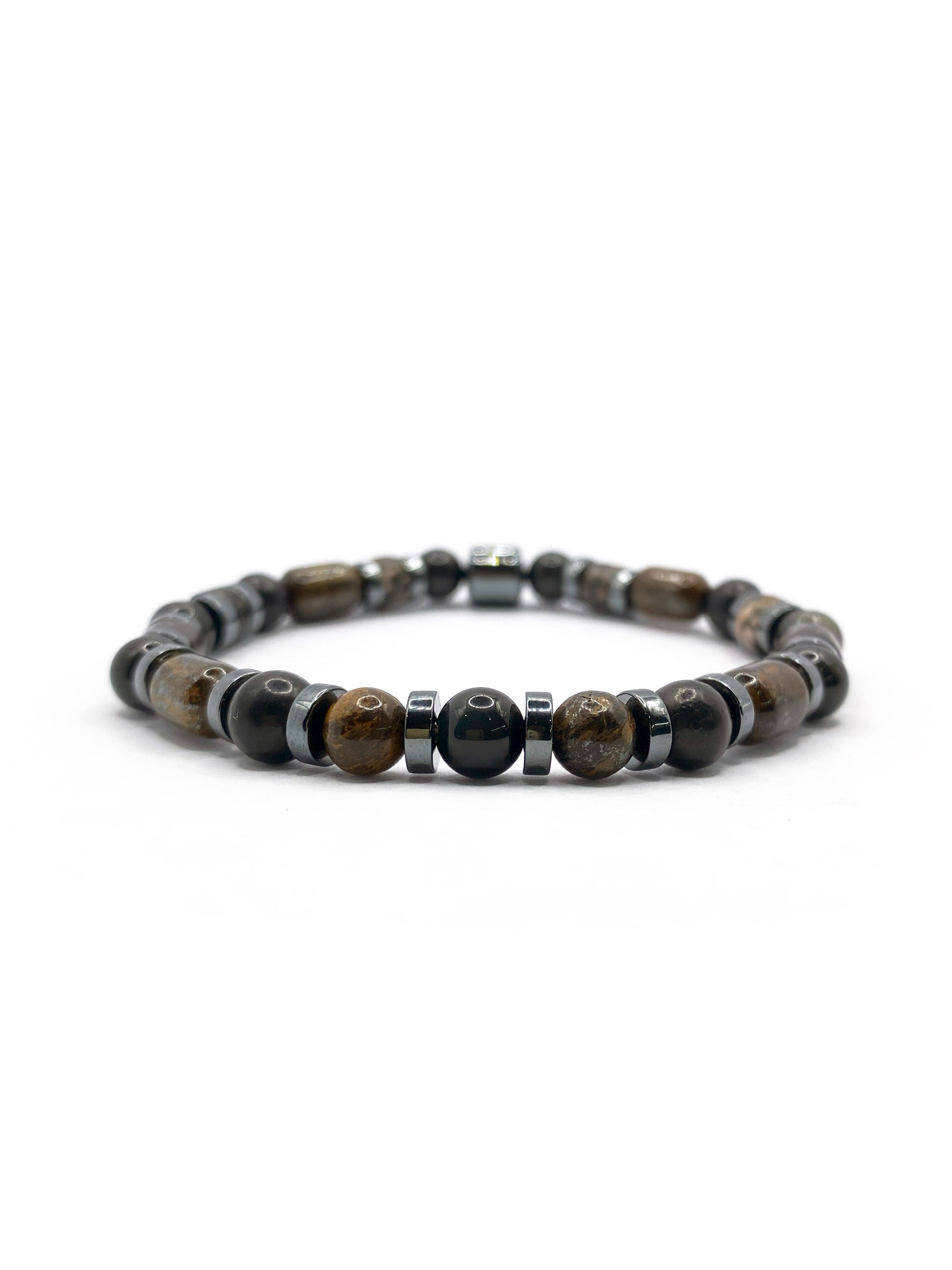 Şungit, Bronzit, Obsidyen, Rodonit ve Hematit Doğal Taş Bileklik – 6 mm Misinalı, Unisex Tasarım