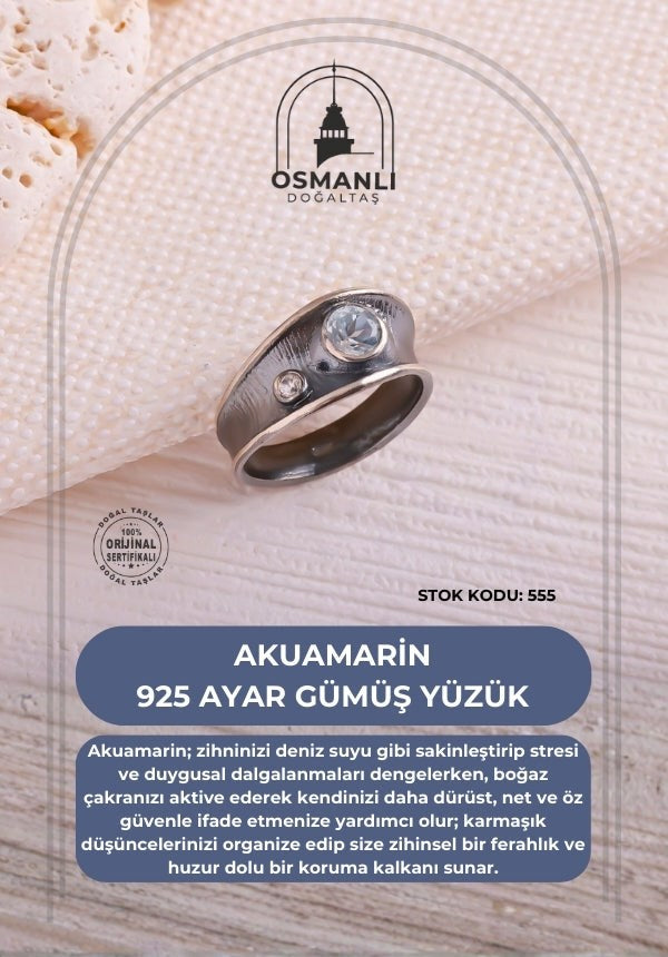 Akuamarin 925 Ayar Gümüş Yüzük (SK:555)