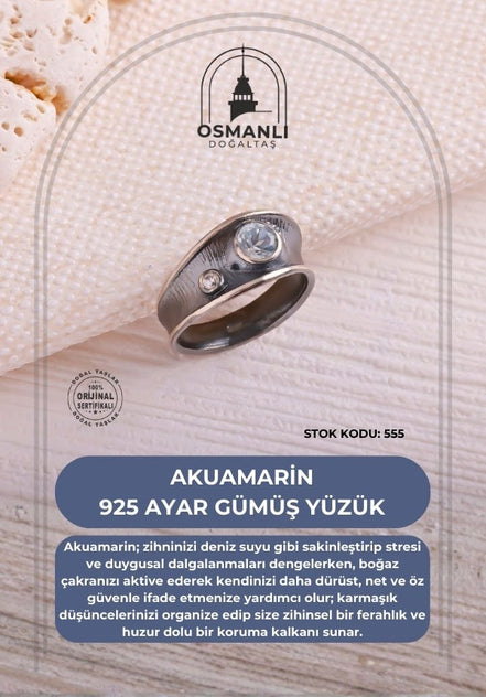 Akuamarin 925 Ayar Gümüş Yüzük (SK:555)
