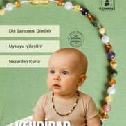 Sertifikalı Kehribar-yeşim-ametist-hakiki Yemen Akik-hakiki Turkuaz- Pembe Kuvars bebek Kolyesi M204