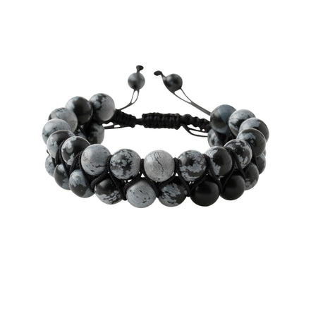 Karlı Obsidyen 8 mm Çift Sıra Makrome Doğal Taş Bileklik