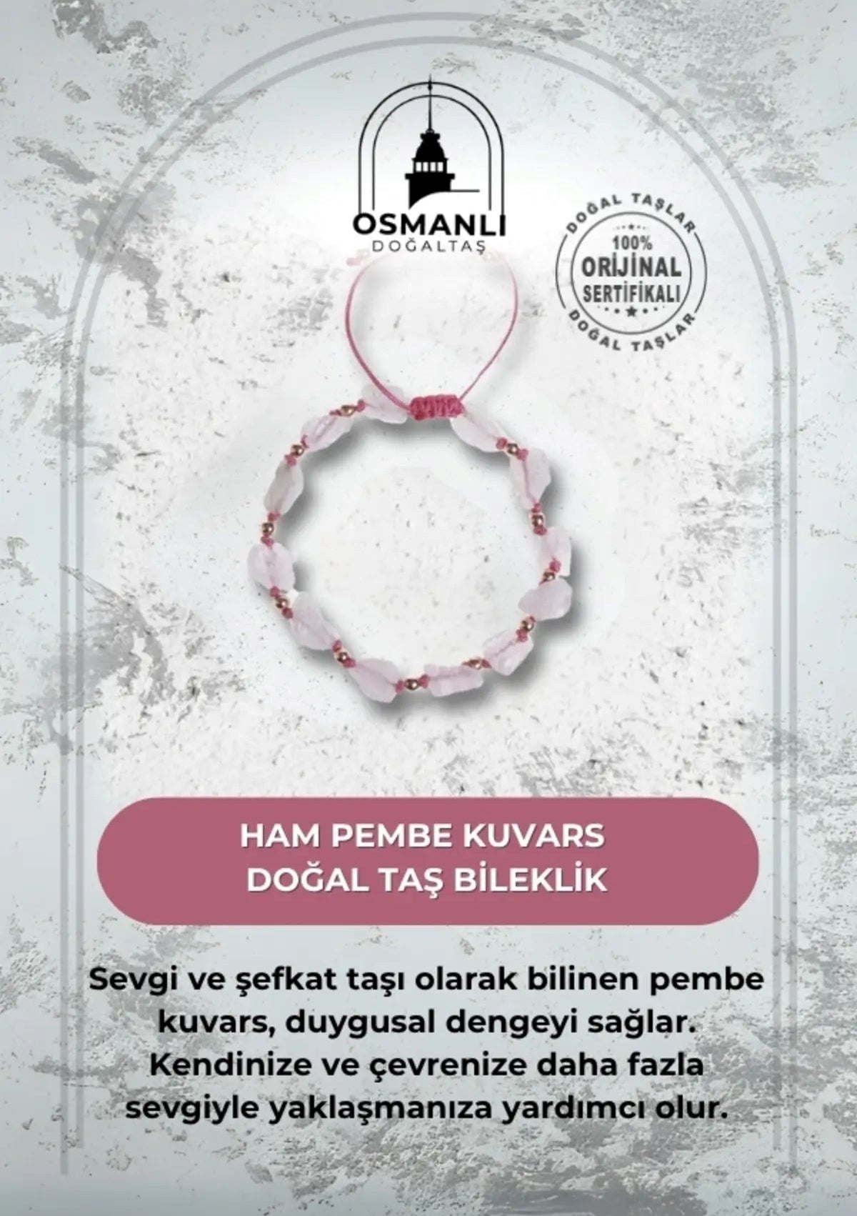 Ham Pembe Kuvars Doğaltaş Bileklik