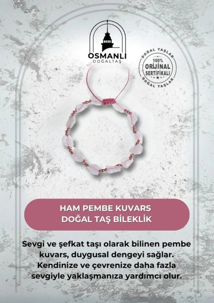 Ham Pembe Kuvars Doğaltaş Bileklik