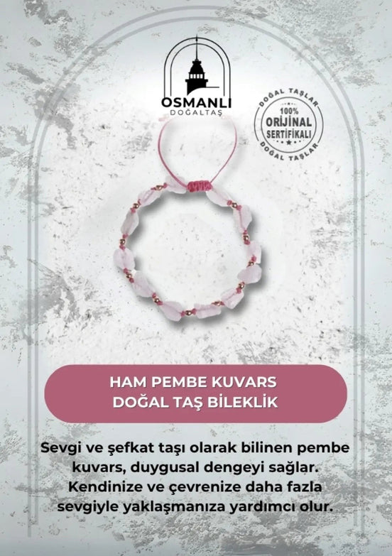 Ham Pembe Kuvars Doğaltaş Bileklik