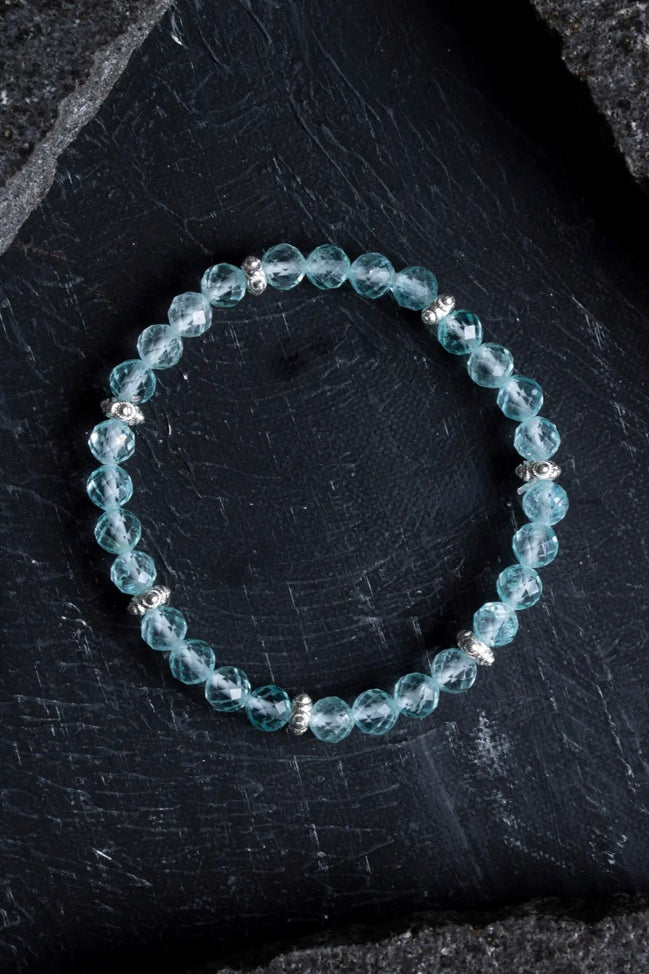 Sertifikalı Topaz Gümüş Aparatlı Doğal Taş Bileklik- 6mm (SK:167)