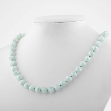 Mavi Larimar Doğal Taş Kolye – 8 mm Düğümlü, Unisex Tasarım (50 cm)