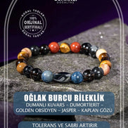 Oğlak Burcu Bileklik Dumanlı Kuvars, Dumortierit, Golden Obsidyen, Jasper, Kaplan Gözü