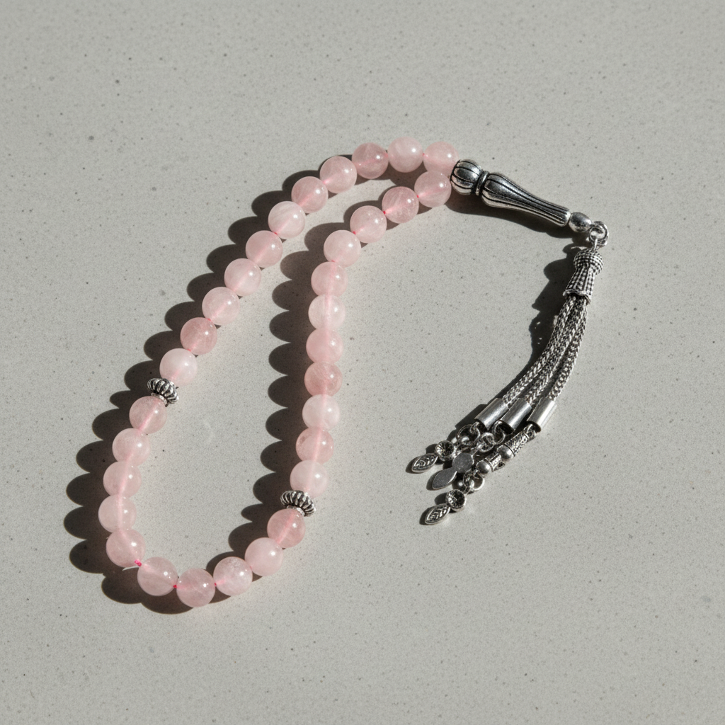 Pembe Kuvars (Gül Kuvars) Doğal Taş Tesbih – 33’lük / 8 mm