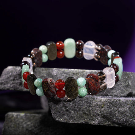 Başak Burcu Doğal Taş Bileklik – Amazonit, Granat Lal, Dumanlı Kuvars, Obsidyen, Jasper, Akik, Pembe Kuvars & Aventurin
