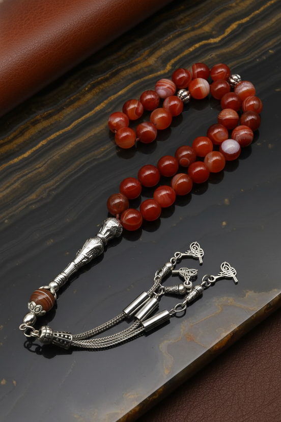 Madagaskar Akik Doğal Taş Tesbih – 8 mm Küre Kesim