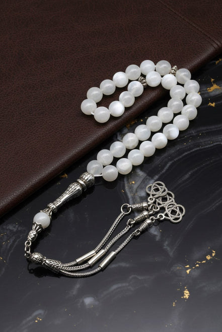 Ay Taşı Doğal Taş Tesbih – 8 mm Küre Kesim