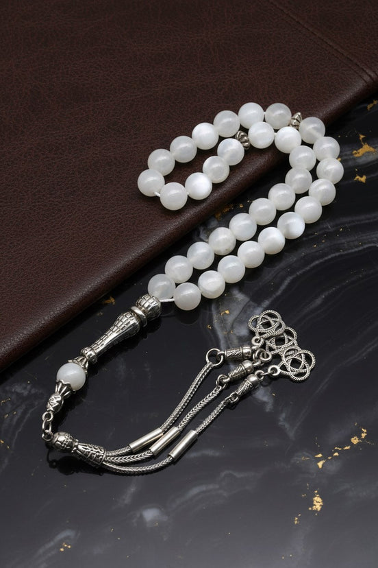 Ay Taşı Doğal Taş Tesbih – 8 mm Küre Kesim