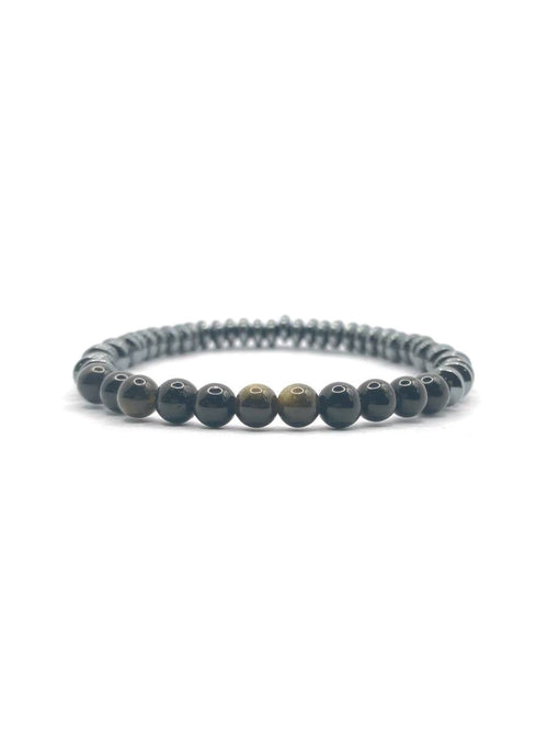 Hakiki Orijinal Sertifikalı 6mm Obsidyen - Hematit Doğal Taş Misinalı Bileklik
