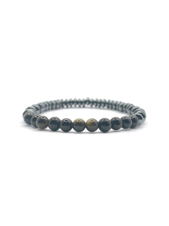 Hakiki Orijinal Sertifikalı 6mm Obsidyen - Hematit Doğal Taş Misinalı Bileklik