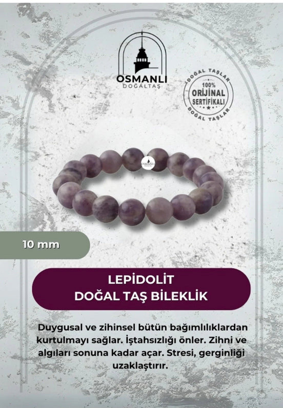 Lepidolit 10mm Doğal Taş Bileklik