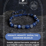 Sodalit, Hematit Doğal Taş Makrome Bileklik