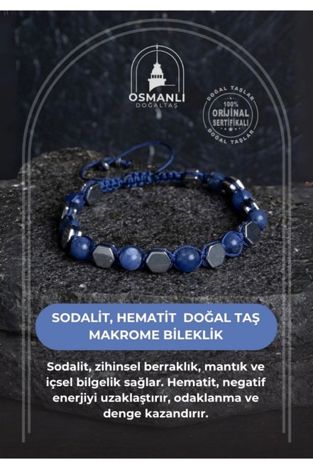 Sodalit, Hematit Doğal Taş Makrome Bileklik