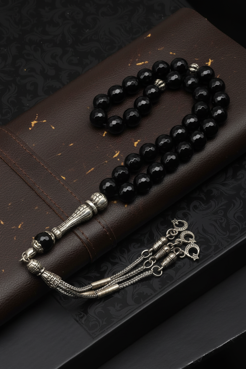 Oniks Doğal Taş Tesbih – 8 mm Fasetli Küre Kesim