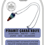 Piramit Çakra Doğal Taş Kolye Ucu Aventurin Ametist Lapis Jasper Akik Akuamarin (Çelik Zincir İle)