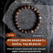 Sertifikalı Pitersit Zirkon Aparatlı Doğal Taş Bileklik-8 mm (SK:204)