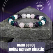 Balık Burcu Bileklik Ametist, Ay Taşı, Mavi Apatit, Pembe Kuvars, Selenit
