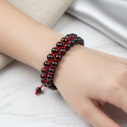 Bordo Granat (Lal) 8 mm Çift Sıra Makrome Doğal Taş Bileklik