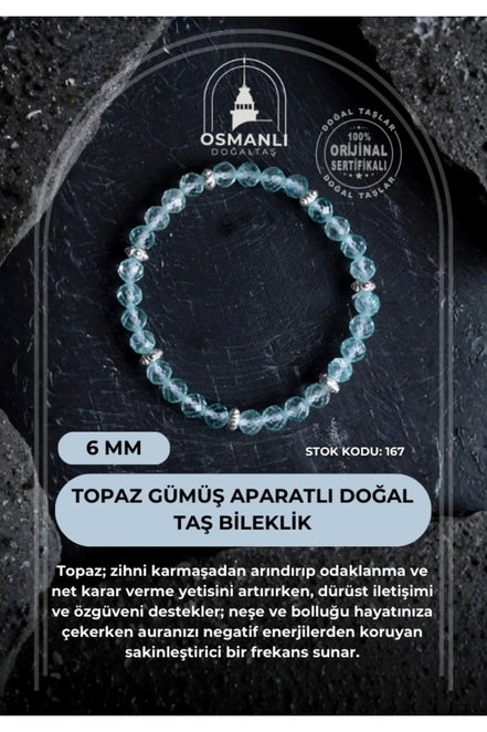 Topaz Gümüş Aparatlı Doğal Taş Bileklik- 6mm (SK:167)