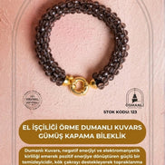 El İşçiliği Örme Dumanlı Kuvars Gümüş Kapama Bileklik (SK:123)