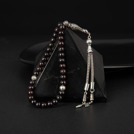 Bordo Granat Lal Doğal Taş Tesbih 33lük - 6mm
