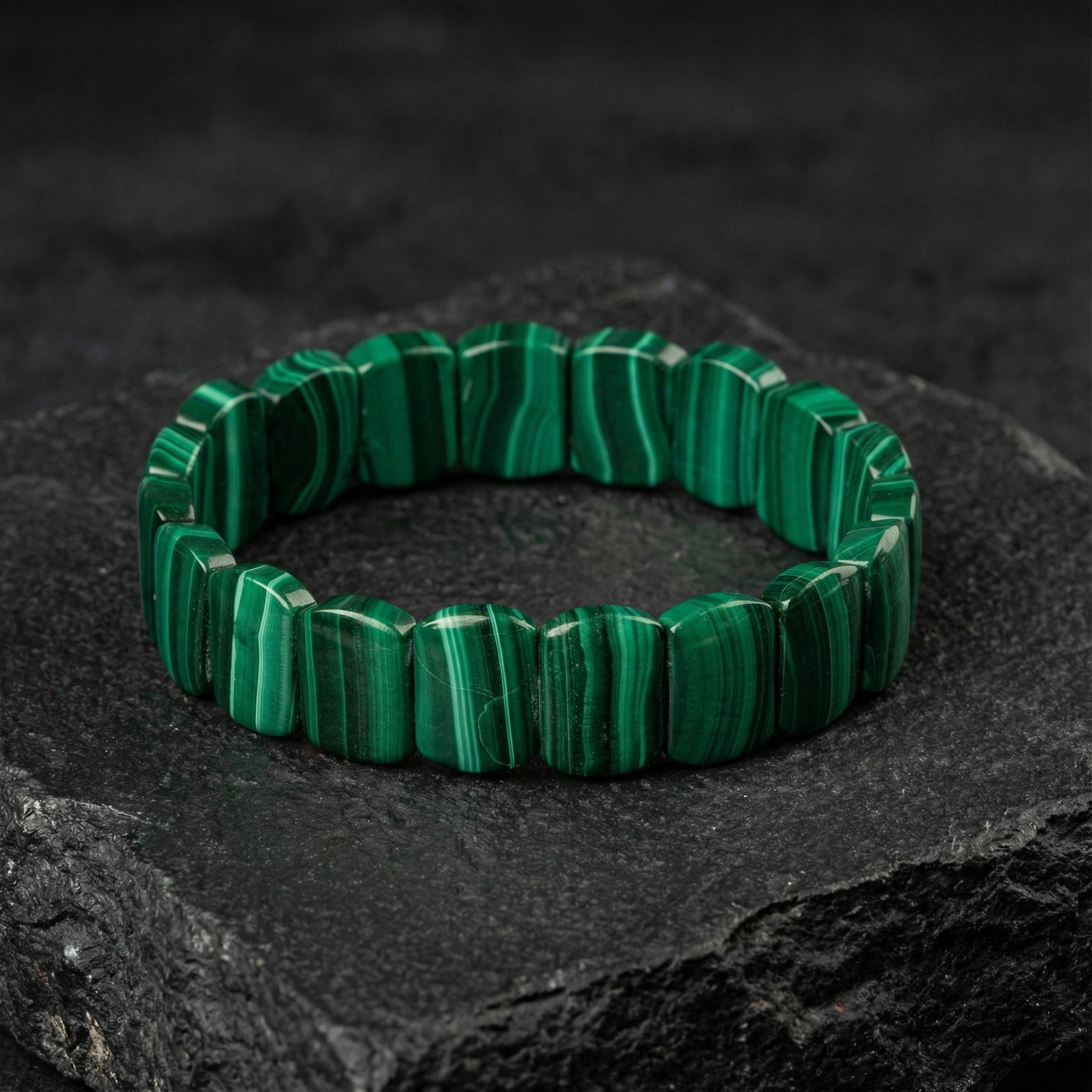 Malakit Doğal Taş Geniş Kesim Bileklik (Rolex Stil)