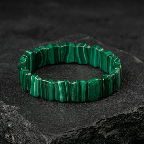Malakit Doğal Taş Geniş Kesim Bileklik (Rolex Stil)